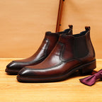 Men's Pointed Toe Leather Chelsea Dress Boots
