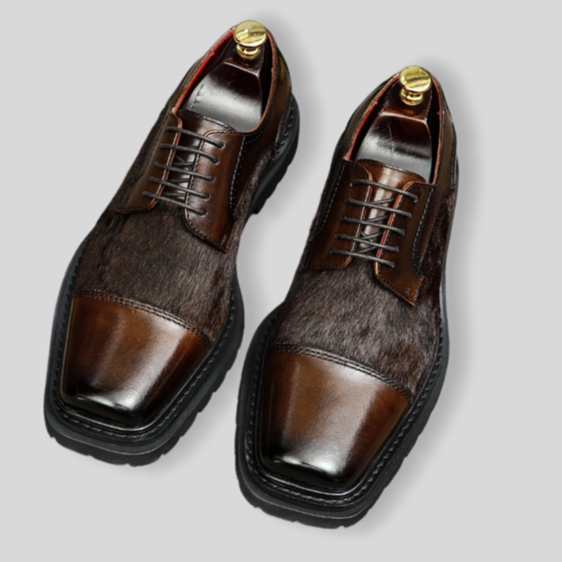 Men's Chunky Lug Sole Cap Toe Haircalf Leather Derbies