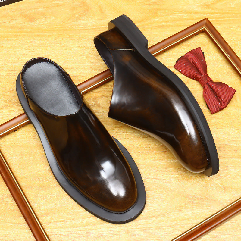 Men's Burnished Round Toe Chunky Sole Mule Loafers