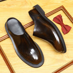 Men's Burnished Round Toe Chunky Sole Mule Loafers
