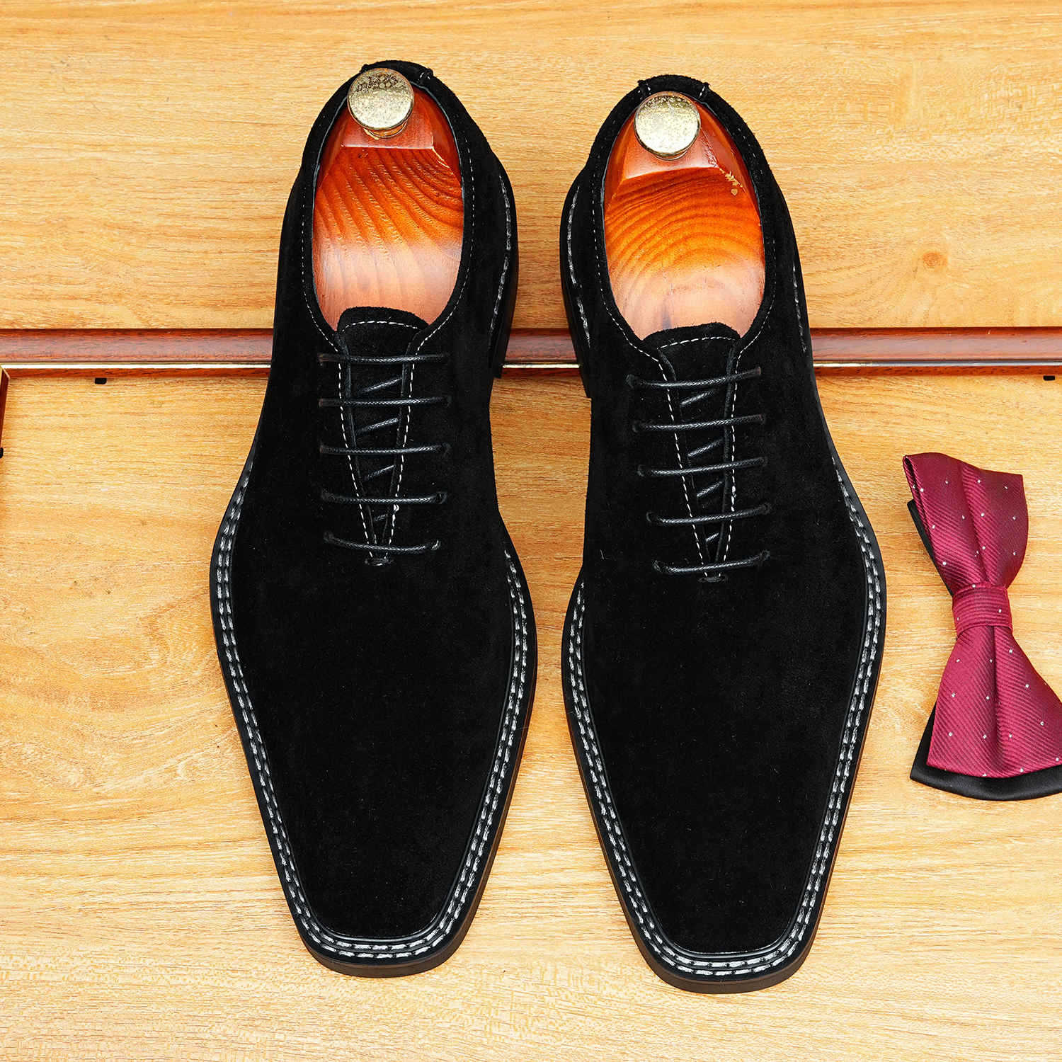 bomeishoes Suede oxford style shoes mens Lace-up Dress shoes