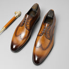Men's Hand-Burnished Leather Wingtip Brogue Derby Shoes