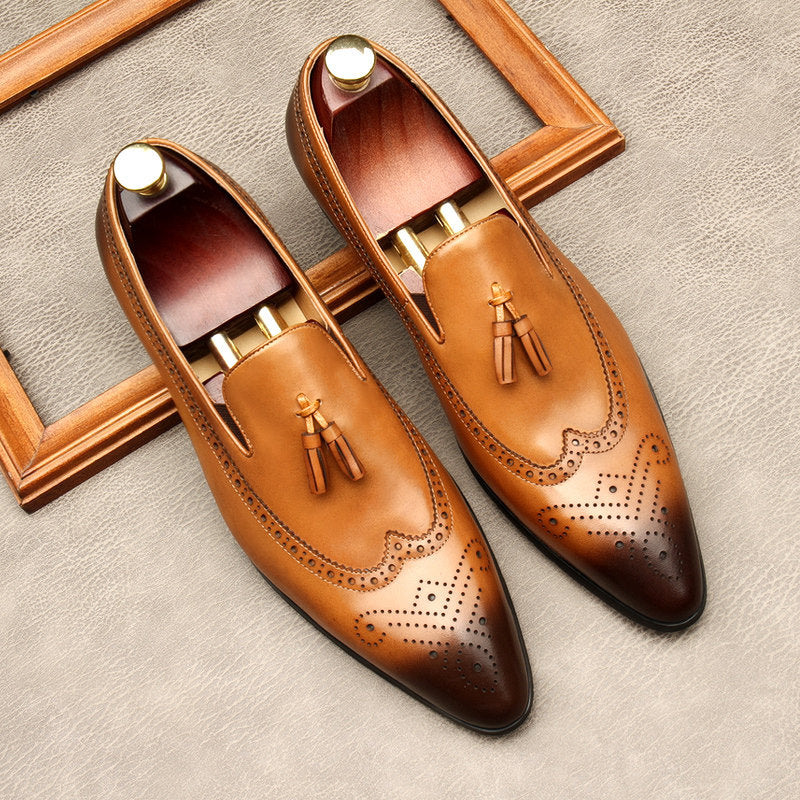 Brogue Men's Dress Shoes Tassel Loafers Slip On Business Shoes