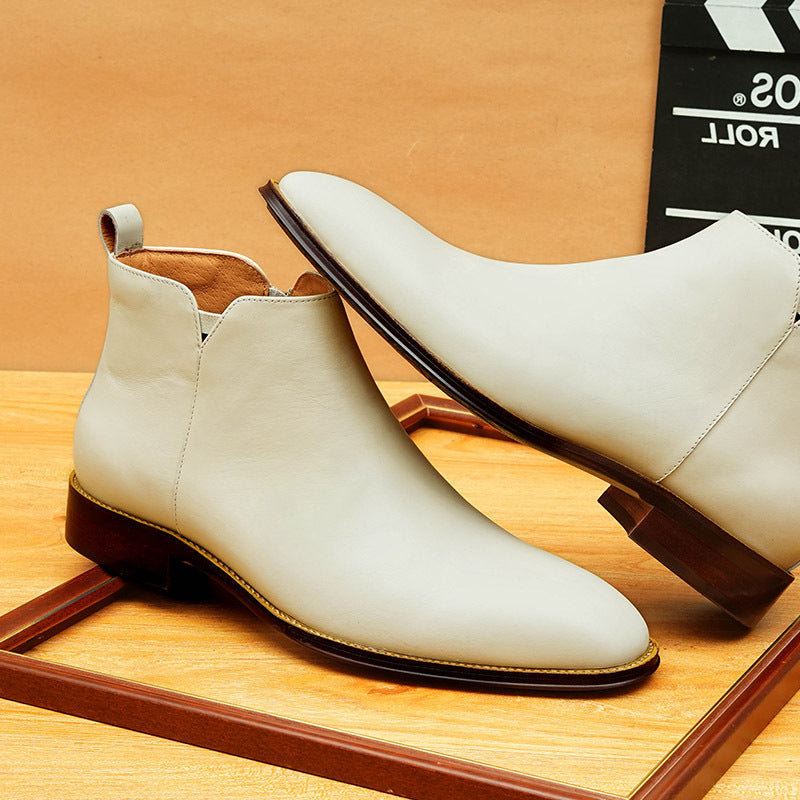 Men's Plain Wingtip Leather Side-Zip Dress Boots