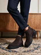 Round Plain Toe Suede Lug Chelsea Boots for Men