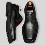 Men's Chunky Lug Sole Cap Toe Square Chisel Leather Derbies