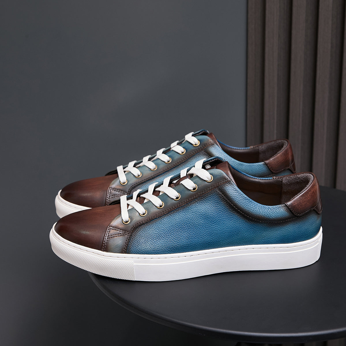 Men's Premium Two-Tone Patina Leather Sneakers