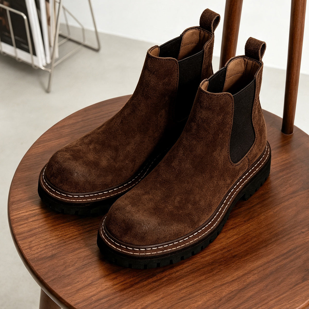 Men's Classic Suede Round Toe Chelsea Boots - Slip-On