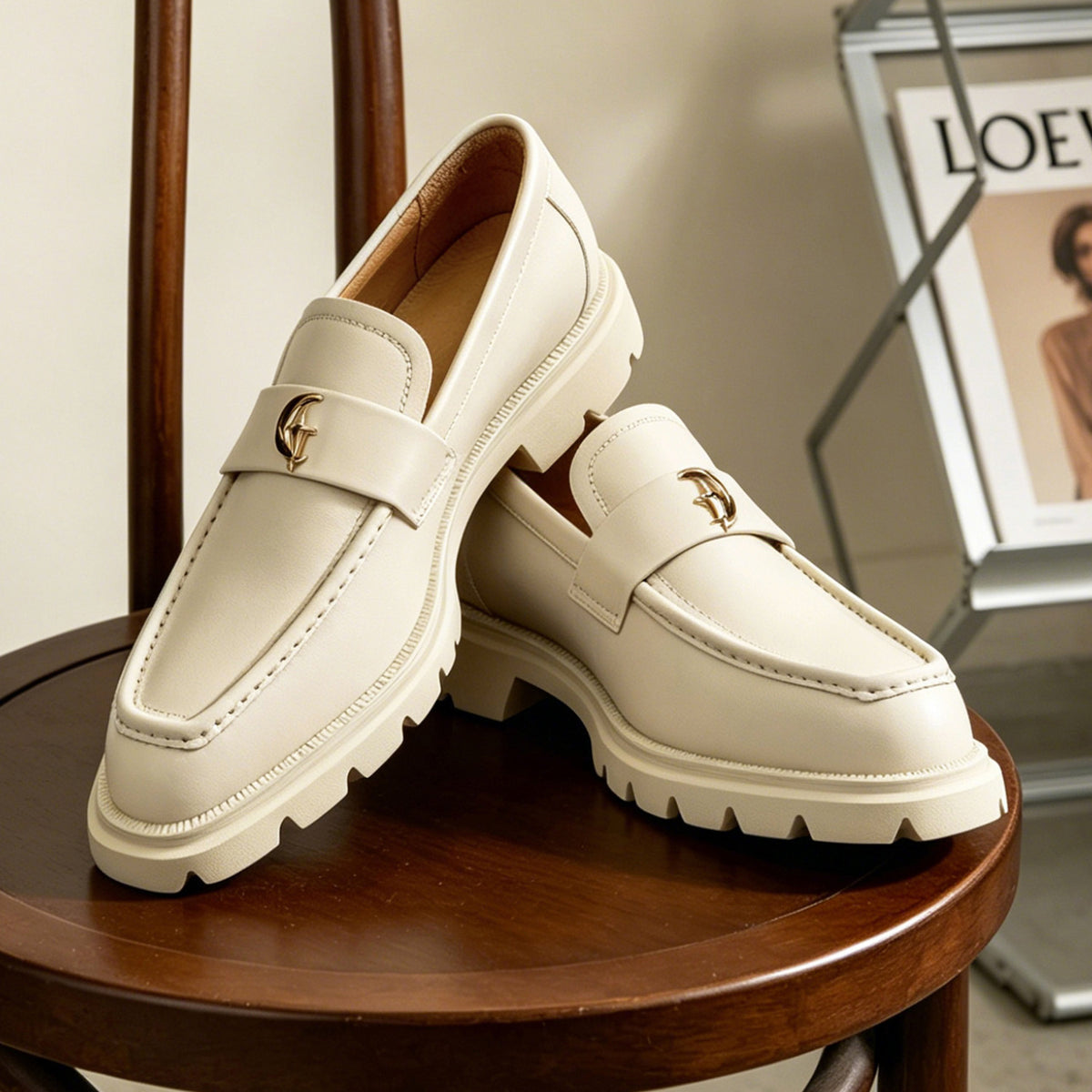 Men's Burnished-Style Thick Sole Leather Casual Loafers
