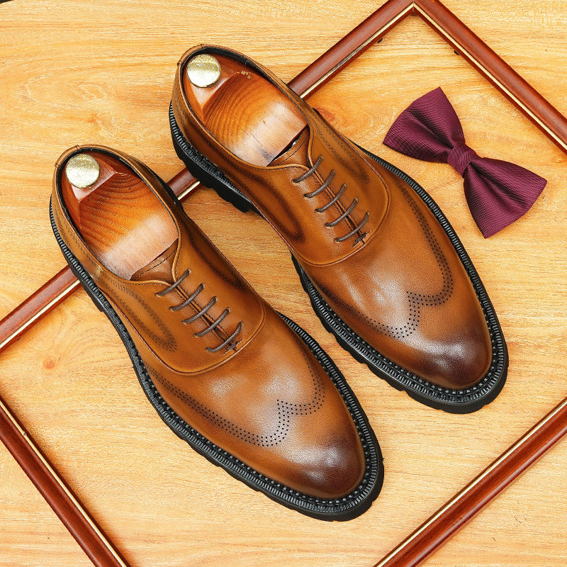 bomeishoes thick sole formal shoes Lace-up Brogue Oxford dress shoes