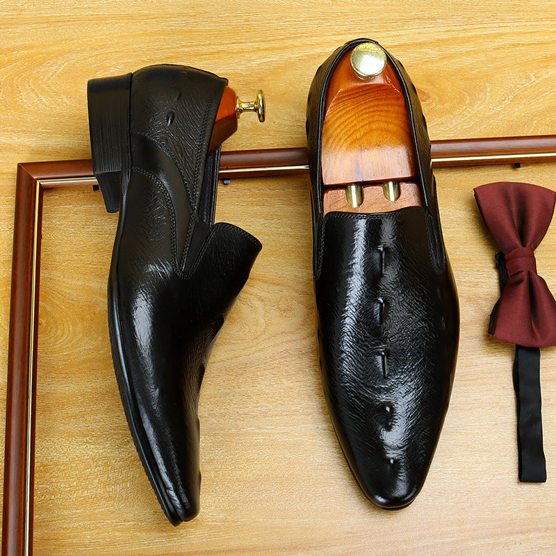 Men's Croc Embossed Pointed Toe Leather Loafers