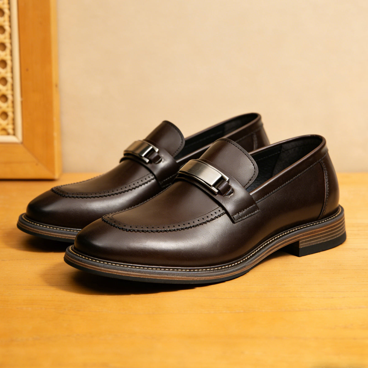 Men's Vintage Pointed Toe Leather Wedding Dress Loafers