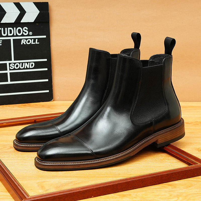 Men's Classic Cap Toe Slip-On Leather Chelsea Boots