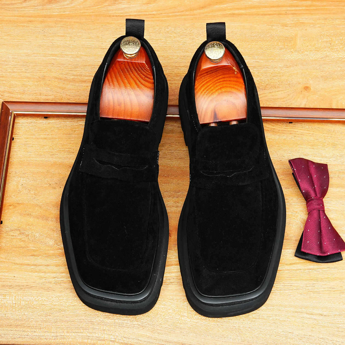 Men's Suede Broad Square Toe Platform Dress Loafers