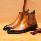 Men's Fashion Script Engraved Slip-On Chelsea Boots