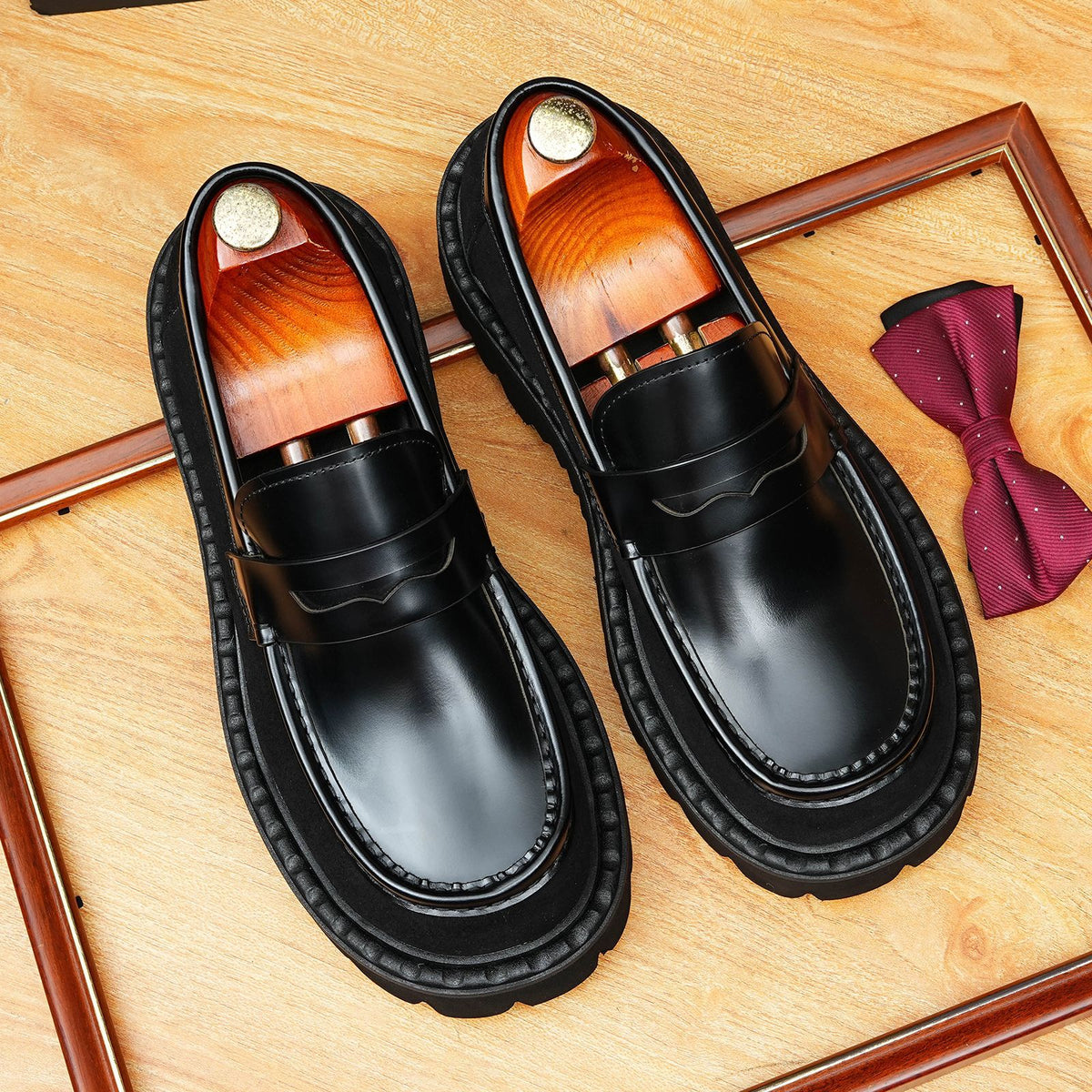 Men's Patchwork Round Toe Platform Dress Loafers