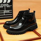 Men's Round Toe Platform Leather Side-Zip Dress Boots
