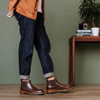 Men's Leather Contrast Welt Lug Sole Chelsea Dress Boots