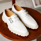Men's White Beige Pointed Toe Chunky Double Monk Shoes