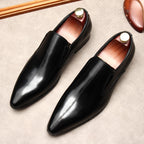 Men's Polished Leather Pointed Toe Dress Loafers