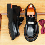Men's Round Toe Chunky Sole Slip-On Leather Loafers