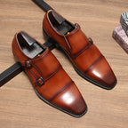 Fashion Men's Double Buckle Dress Shoes Genuine Leather
