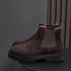 Round Plain Toe Suede Lug Chelsea Boots for Men