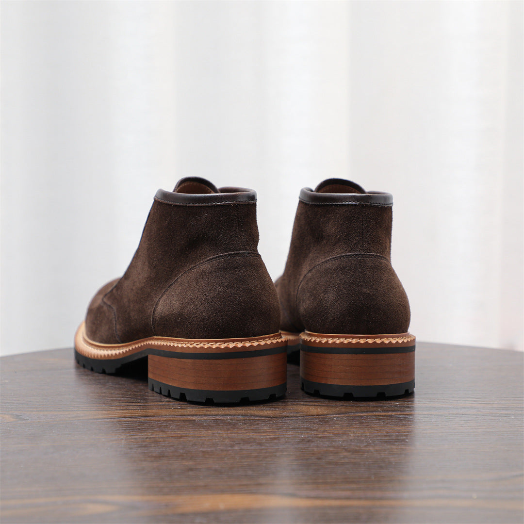 Men's Suede Leather-Trim Lug Sole Lace-Up Ankle Boots