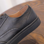 Black leather sneaker side and collar, lace-up design with rubber cupsole