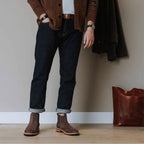 Men's dark brown suede chelsea boots with pointed toe and elastic side panels