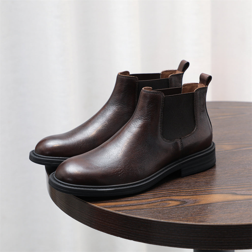 Men's Leather Plain Toe Elastic Gore Chelsea Dress Boots