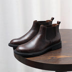 Men's Leather Plain Toe Elastic Gore Chelsea Dress Boots