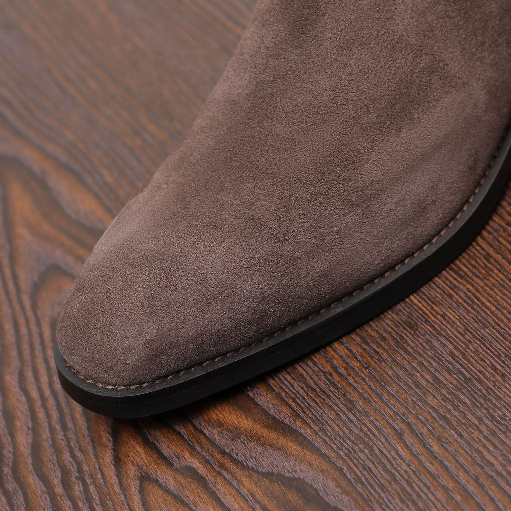 Men's Suede Chisel Plain Toe Elastic Chelsea Dress Boots