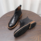 Round Plain Toe Leather Lug Chelsea Boots for Men