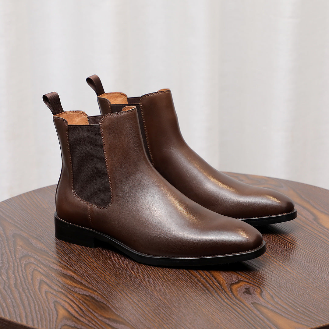 Pointed Plain Toe Leather Chelsea Boots for Men