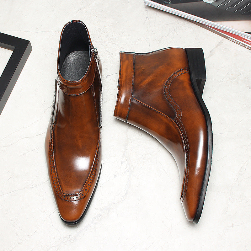 Genuine leather zipper leather boots for men Ankle boots
