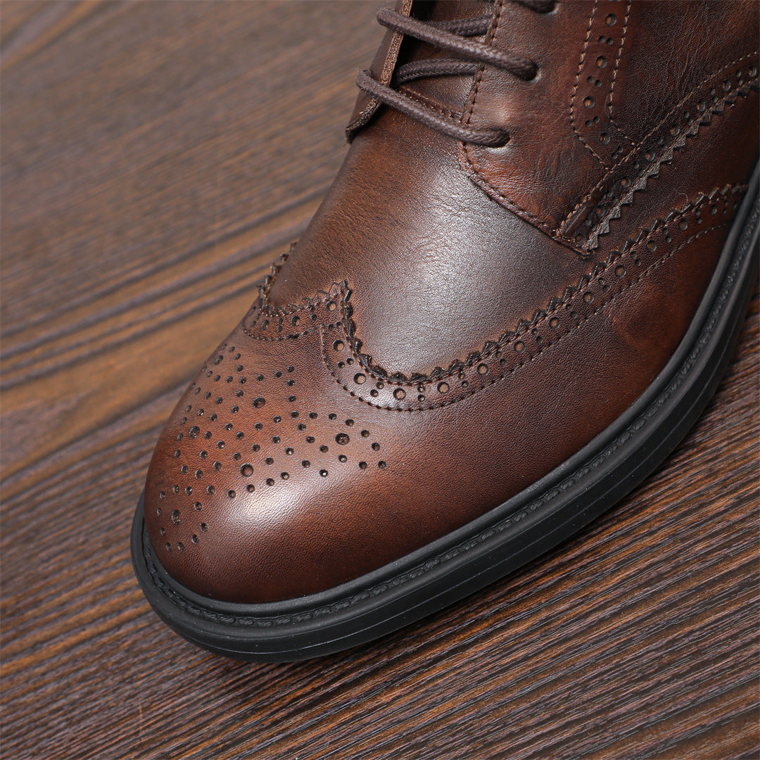 Burnished Wingtip Brogue Leather Back-Zip Boots for Men