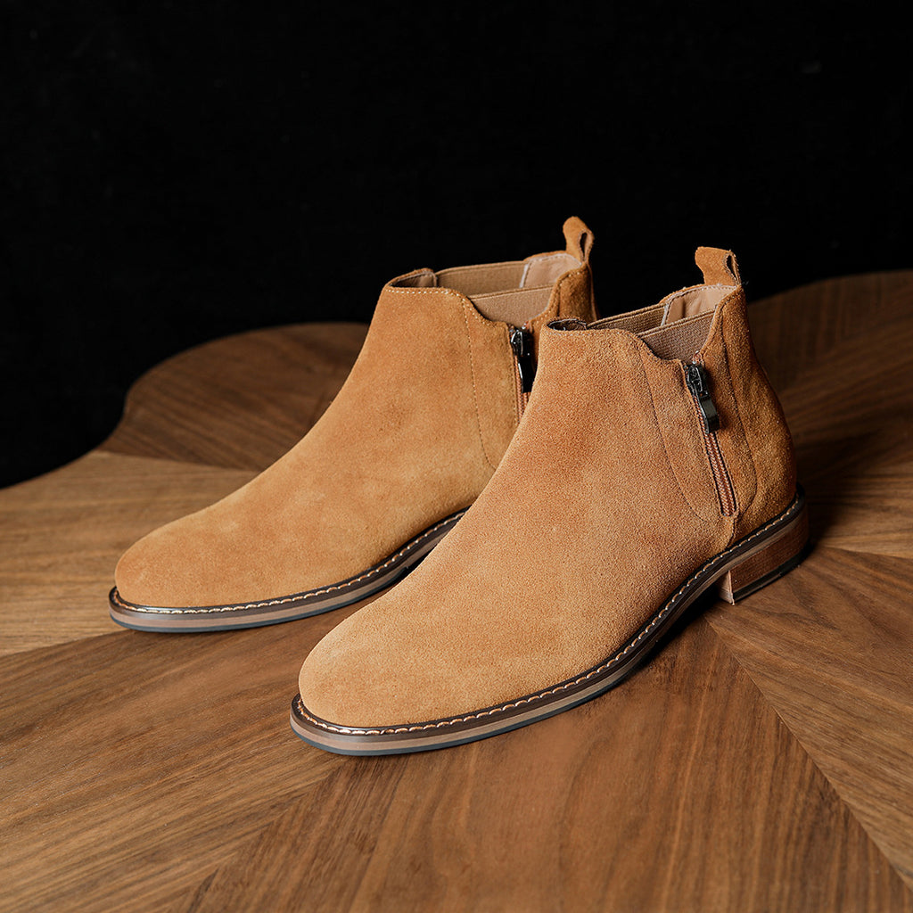 Men's Suede Plain Toe Side-Zip Chelsea Ankle Boots