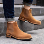 Round Plain Toe Suede Contrast-Welt Chelsea Boots for Men