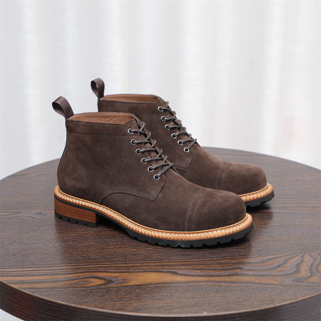 Cap Toe Suede Lug Sole Ankle Boots for Men