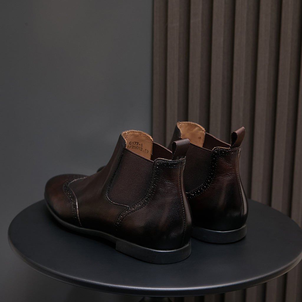 Wingtip Brogue Leather Chelsea Boots for Men