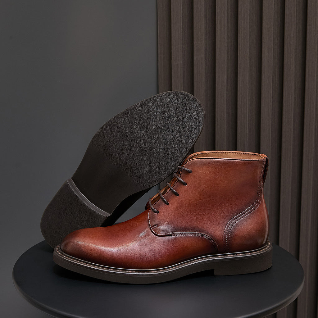 Plain Toe Leather Derby Ankle Boots for Men