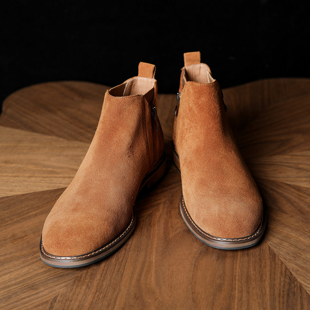 Men's Suede Plain Toe Side-Zip Chelsea Ankle Boots