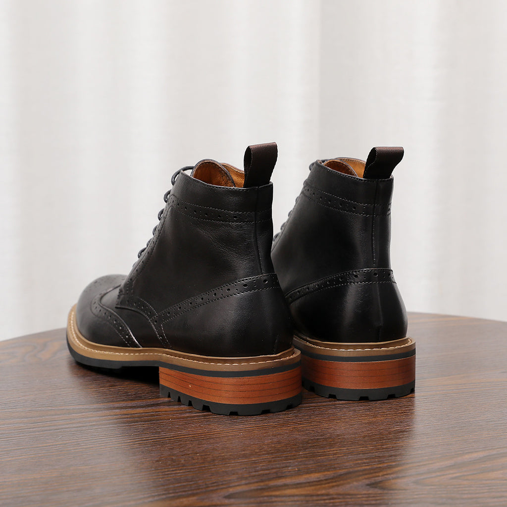 Wingtip Brogue Leather Back-Zip Lace-Up Boots for Men