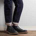 Men's Leather Textured Cap Toe Lug Sole Lace-Up Boots