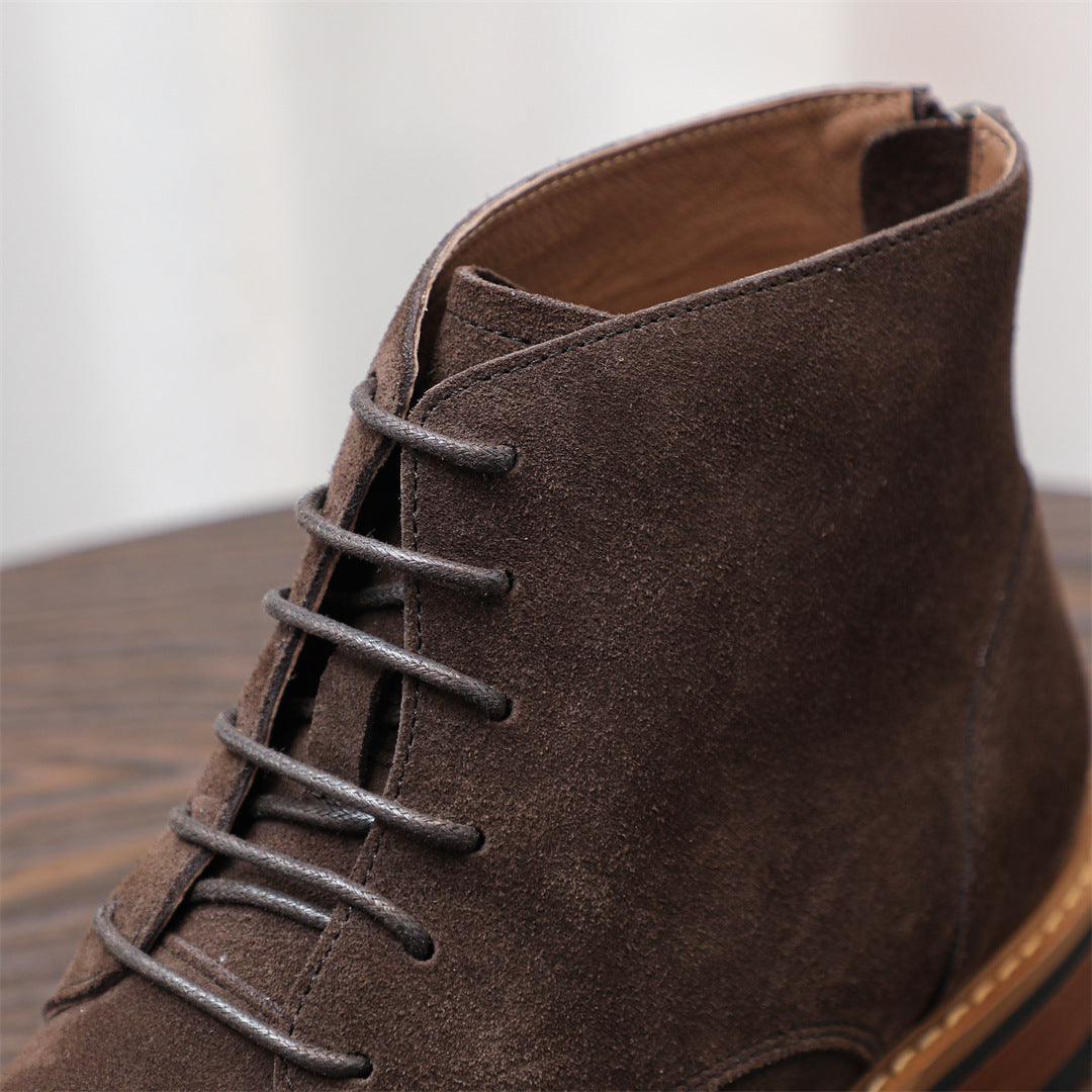 Men's Suede Plain Toe Back-Zip Lace-Up Ankle Dress Boots