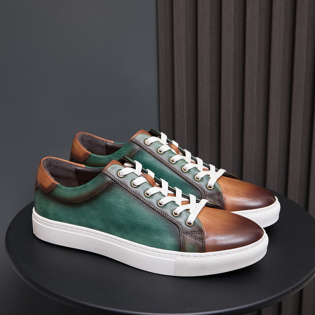 Men's Premium Two-Tone Patina Leather Sneakers