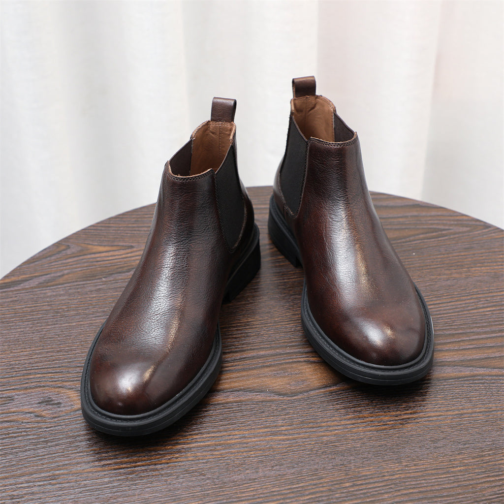 Men's Leather Plain Toe Elastic Gore Chelsea Dress Boots