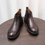 Men's Leather Plain Toe Elastic Gore Chelsea Dress Boots