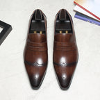 Brogue Slip-On Men's Business Casual Loafers Pointed Toe Dress Shoes